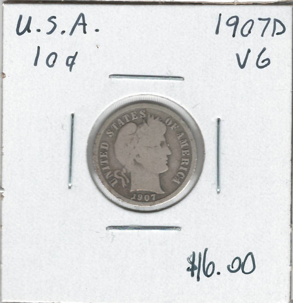 United States: 1907D 10 Cent VG