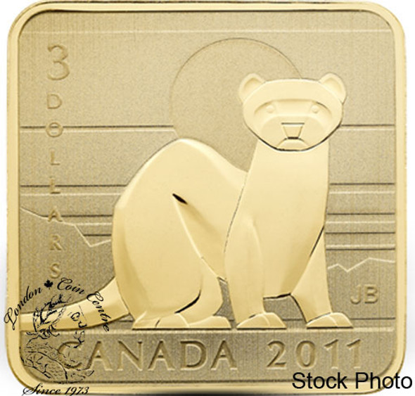 Canada: 2011 $3 Black Footed Ferret Square Sterling Silver Gold Plated Coin