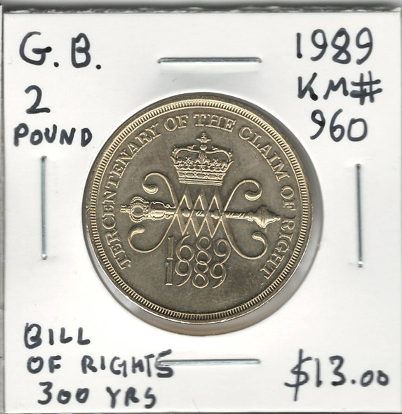 Great Britain: 1989 2 Pound 300 Years of Bill of Rights