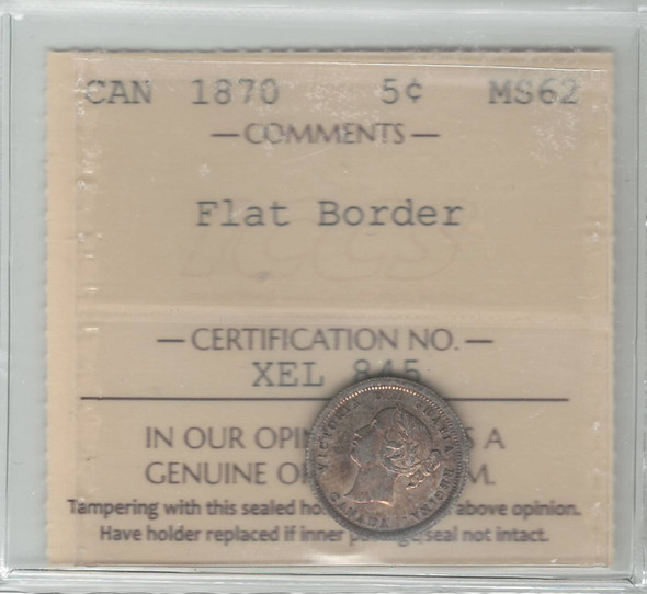 Canada: 1870 5 Cent Flat Border ICCS  MS62