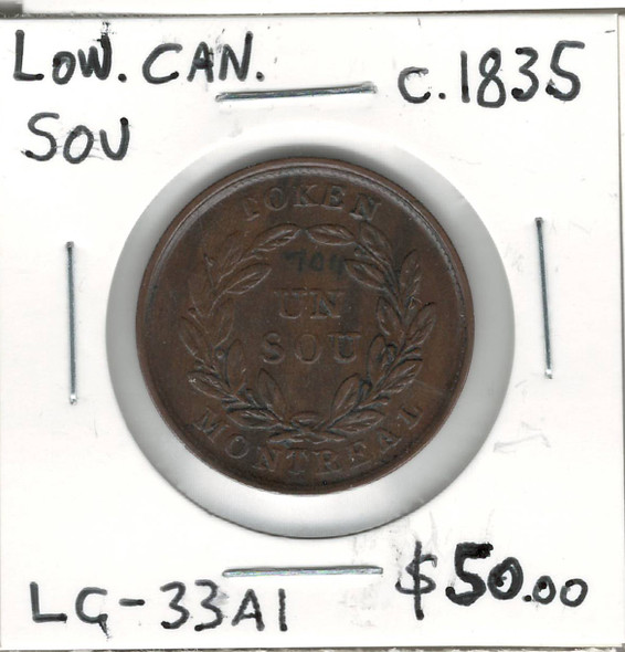 Lower Canada: c.1835 Bouquet Sou LC-33A1