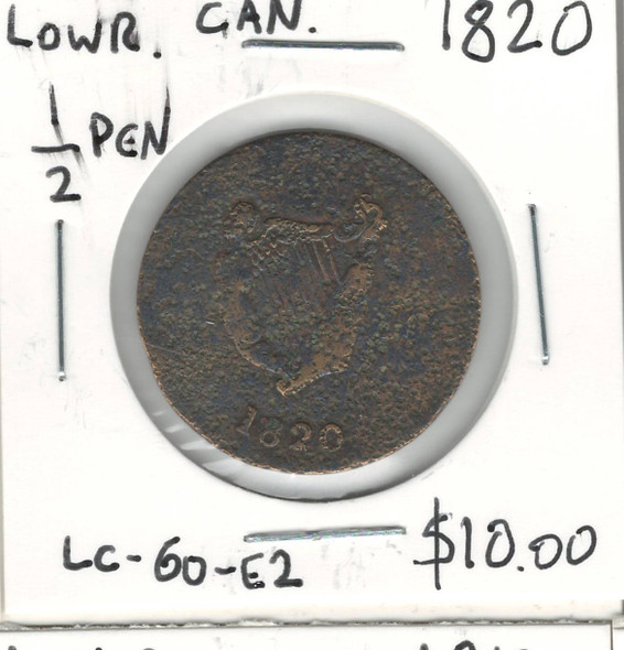 Lower Canada: 1820 Bust and Harp 1/2 Penny LC-60-E2