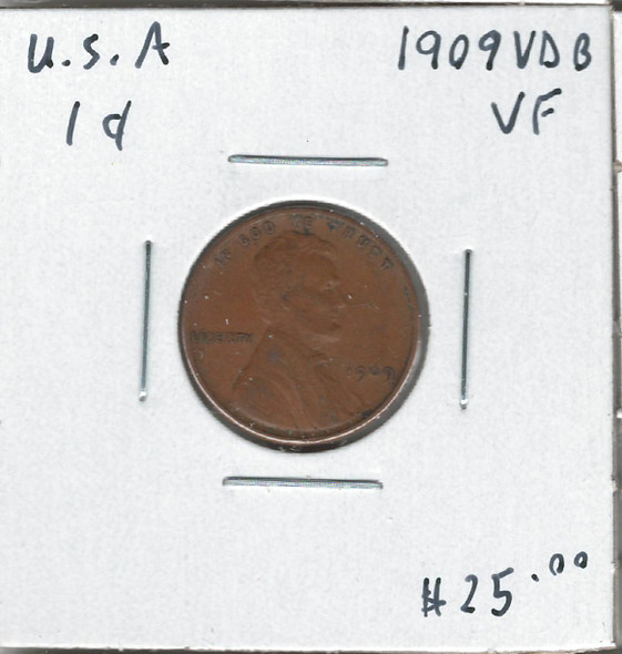 United States: 1909 VDB  1  Cent  VF