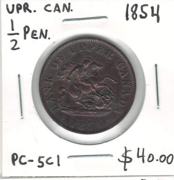 Bank of Upper Canada: 1854 1/2 Penny PC-5C1 Bank of Upper Canada: 1854 1/2 Penny PC-5C1