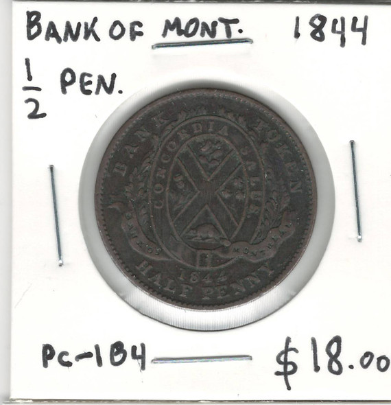 Bank of Montreal: 1844 1/2 Penny PC-1B4 Bank of Montreal: 1844 1/2 Penny PC-1B4