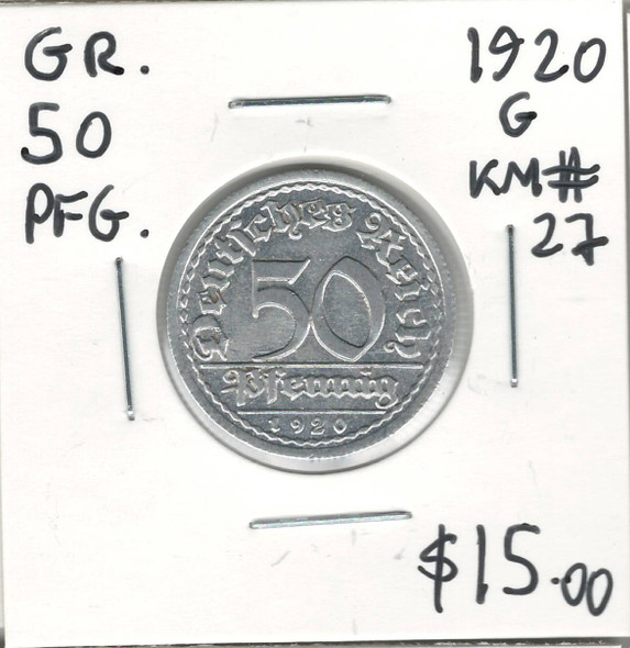 Germany: 1920G 50 Pfennig