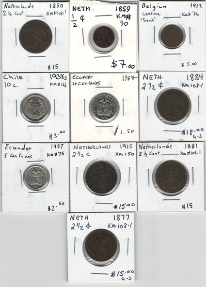 Ecuador, Netherlands, Etc.: 10 Piece Coin Lot