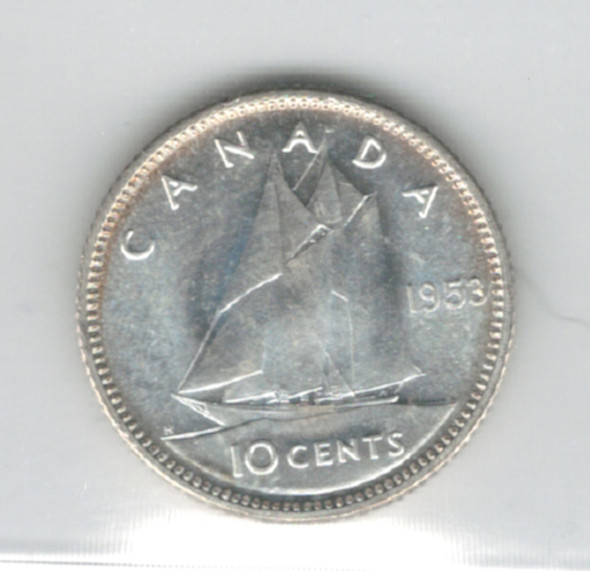 Canada: 1953 10 Cents  NSF  ICCS  MS65