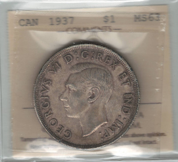 Canada: 1937 $1 Silver Dollar ICCS MS63 Canada: 1937 $1 Silver Dollar ICCS MS63