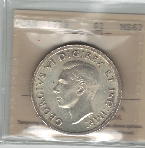 Canada: 1939 $1 Silver Dollar   ICCS   MS63