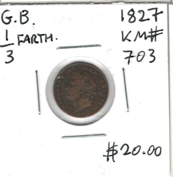 Great Britain: 1827 1/3 Farthing