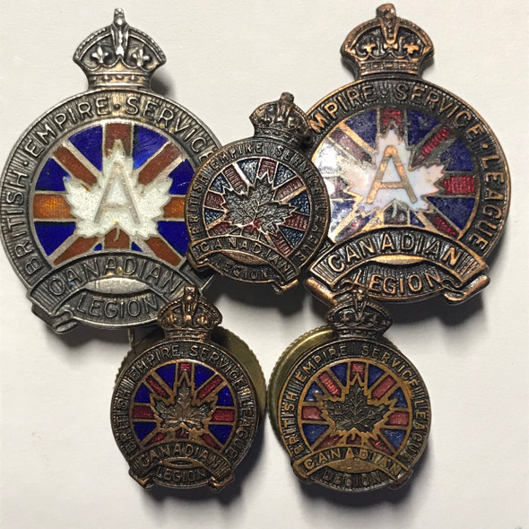 Canada: WWI/WWII Era 5 Piece Lot of Canadian Legion Pins