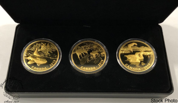 Canada: 2019 $30 Golden Reflections- Predator and Prey: 2 oz. Pure Silver Gold-Plated 3 Coin Set