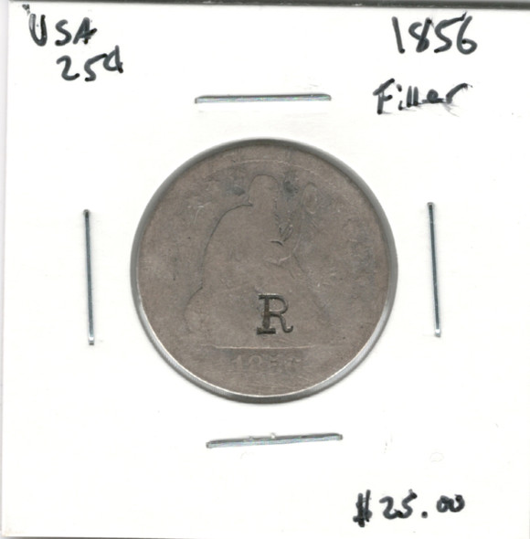United States: 1856 25 Cent Filler with "R" Counter-Stamp