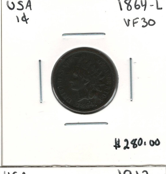 United States: 1864-L 1 Cent VF30