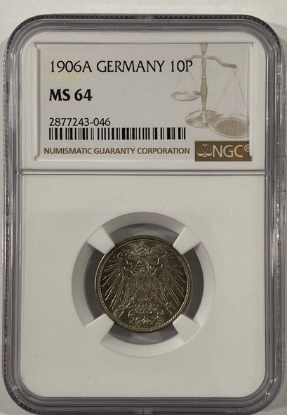 Germany: 1906A 10 Pfennig NGC MS64 Germany: 1906A 10 Pfennig NGC MS64