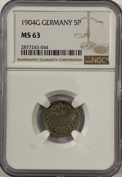 Germany: 1904G 5 Pfennig NGC MS63 Key Date