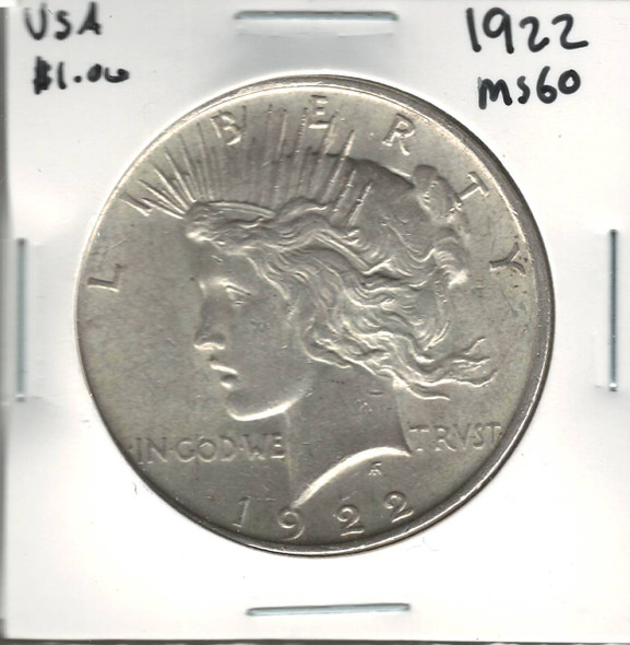 United States: 1922 Peace Dollar  MS60