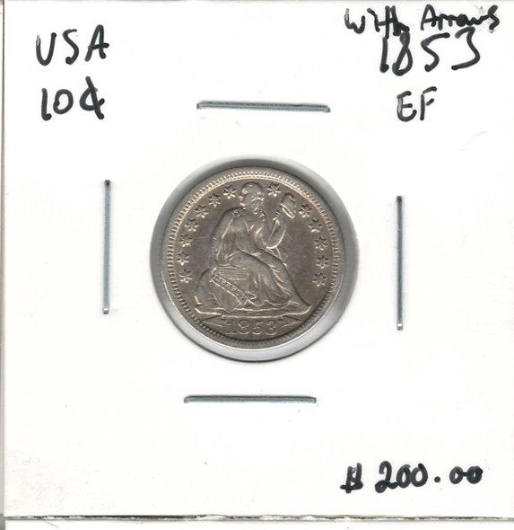 United States: 1853 10 Cent with Arrows EF40