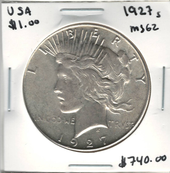 United States: 1927s Peace Dollar MS62