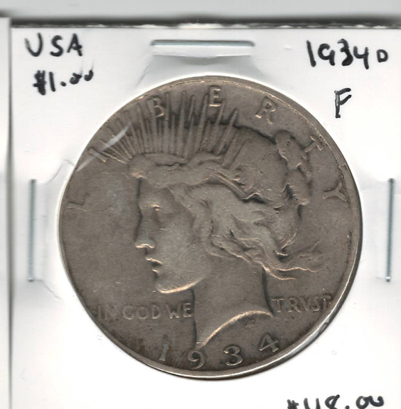 United States: 1934D Peace Dollar F12