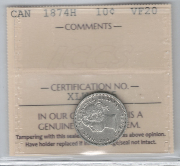 Canada: 1874H 10 Cents ICCS VF20