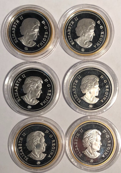 Canada: 2007-2009 $1 Gold Plated Silver Dollar Collection Lot (6 Pieces)