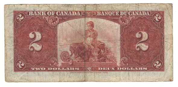 Canada: 1937 $2 Bank Of  Canada Banknote  BC-22b