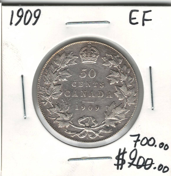 Canada: 1909 50 Cents EF40 Cleaned