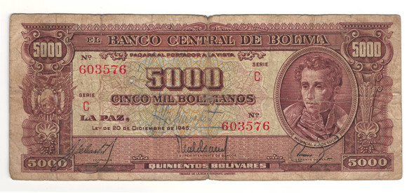Bolivia: 1945 5000 Bolivianos