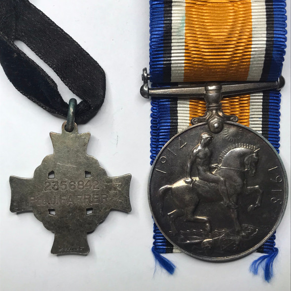 Canada: British War Medal and Memorial Cross to 2356842 Pte. J. Farrer. W.O.R. Canada: British War Medal and Memorial Cross to 2356842 Pte. J. Farrer. W.O.R.