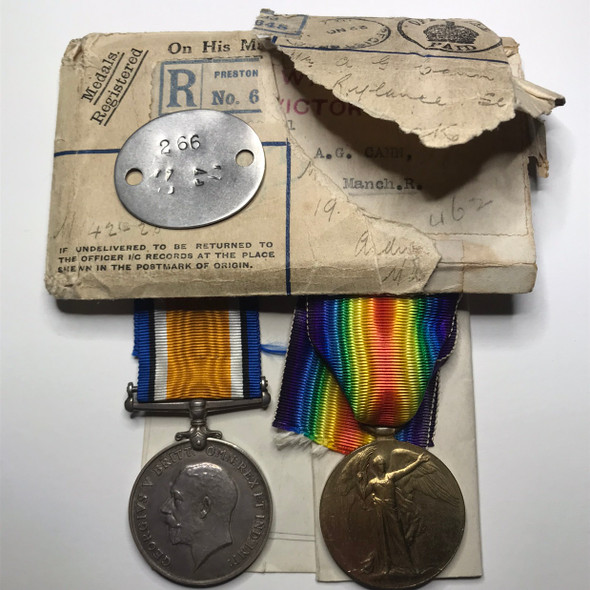 Great Britain: WWI Medal Pair to Private A. G. Cann, 9th Battalion, Manchester Regiment, Who Was Taken Prisoner at Beline Brei, on 29 March 1918