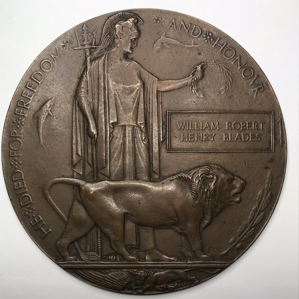 Great Britain: WWI Death Penny / Memorial Plaque to William Robert Henry Blades