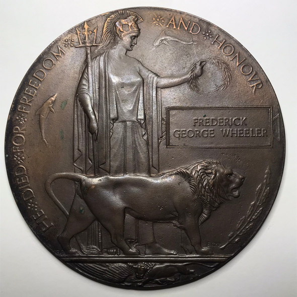 Great Britain: WWI Death Penny / Memorial Plaque to Frederick George Wheeler Great Britain: WWI Death Penny / Memorial Plaque to Frederick George Wheeler