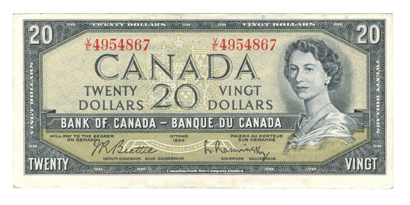 Canada: 1954 $20 Bank  Of  Canada  Banknote  V/E