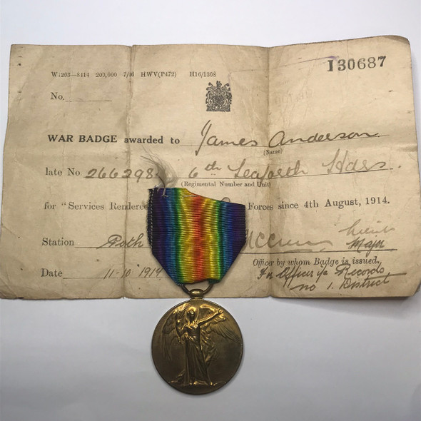 Allied Victory Medal WWI 1914-1919, Awarded to 3341 PTE. J. ANDERSON. SEAFORTH