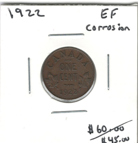 Canada: 1922 1 Cent EF40 with Corrosion