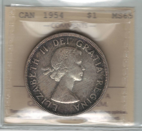 Canada: 1954 Silver Dollar SWL ICCS MS65 Canada: 1954 Silver Dollar SWL ICCS MS65
