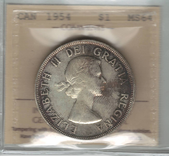 Canada: 1954 Silver Dollar SWL ICCS MS64