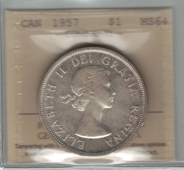 Canada: 1957 Silver Dollar ICCS MS64