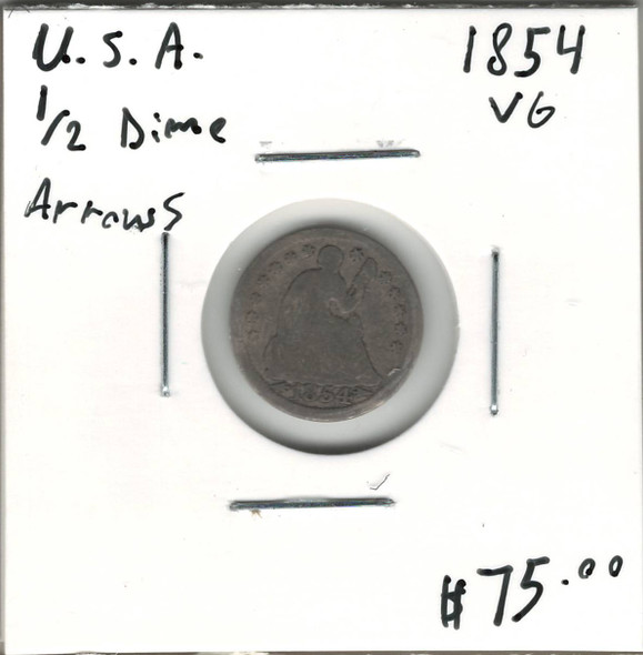 United States: 1854 Half Dime Arrows VG