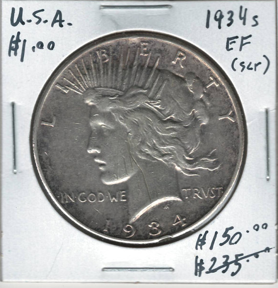 United States: 1934S Peace Dollar EF40 with Scratch