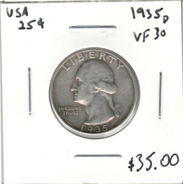 United States: 1935D 25 Cent  VF30