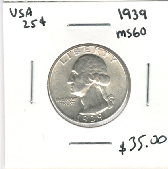 United States: 1939 25 Cent  MS60