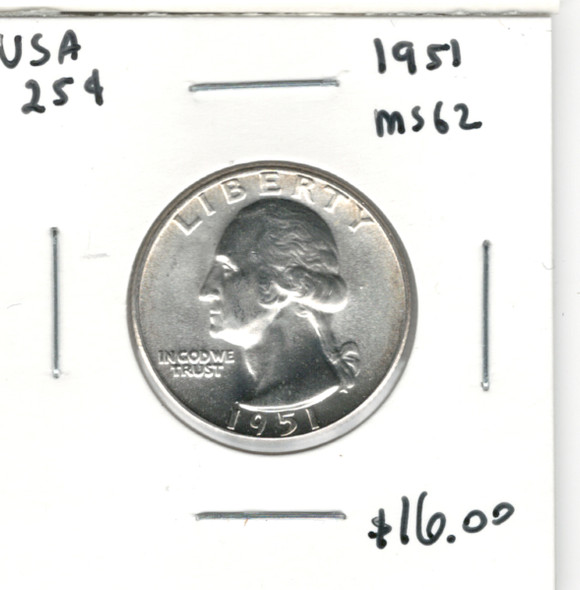 United States: 1951 25 Cent MS62