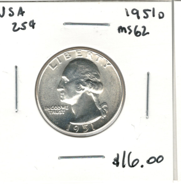 United States: 1951D 25 Cent MS62