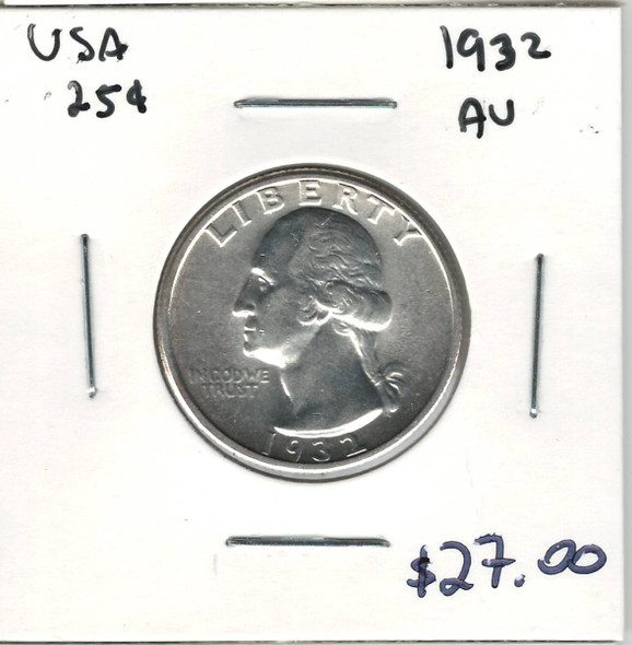 United States: 1932 25 Cent  AU50