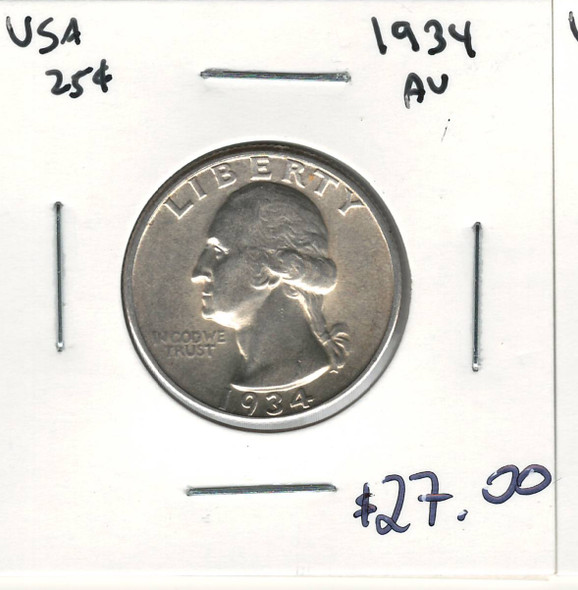 United States: 1934 25 Cent AU50