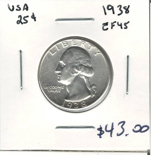 United States: 1938 25 Cent EF45