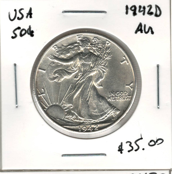United States: 1942D 50 Cent AU50